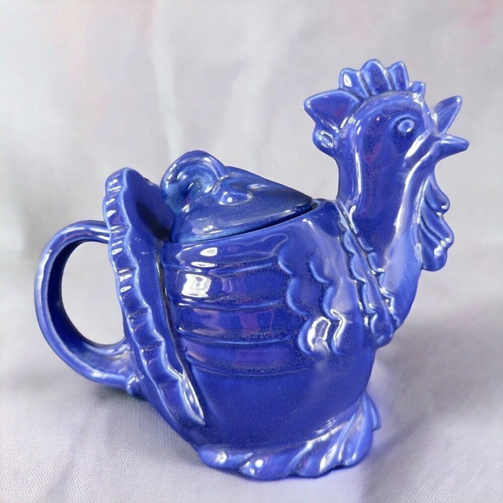 RED WING‎ Pottery Cobalt Blue Hen Chicken Teapot Carafe USA Made Ceramic Vintage